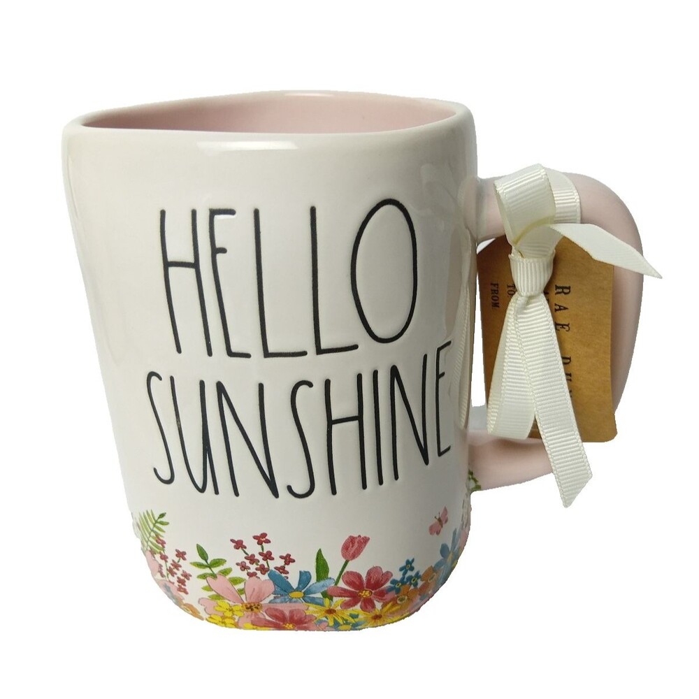 RAE DUNN HELLO SUNSHINE FLORAL MUG PINK INTERIOR